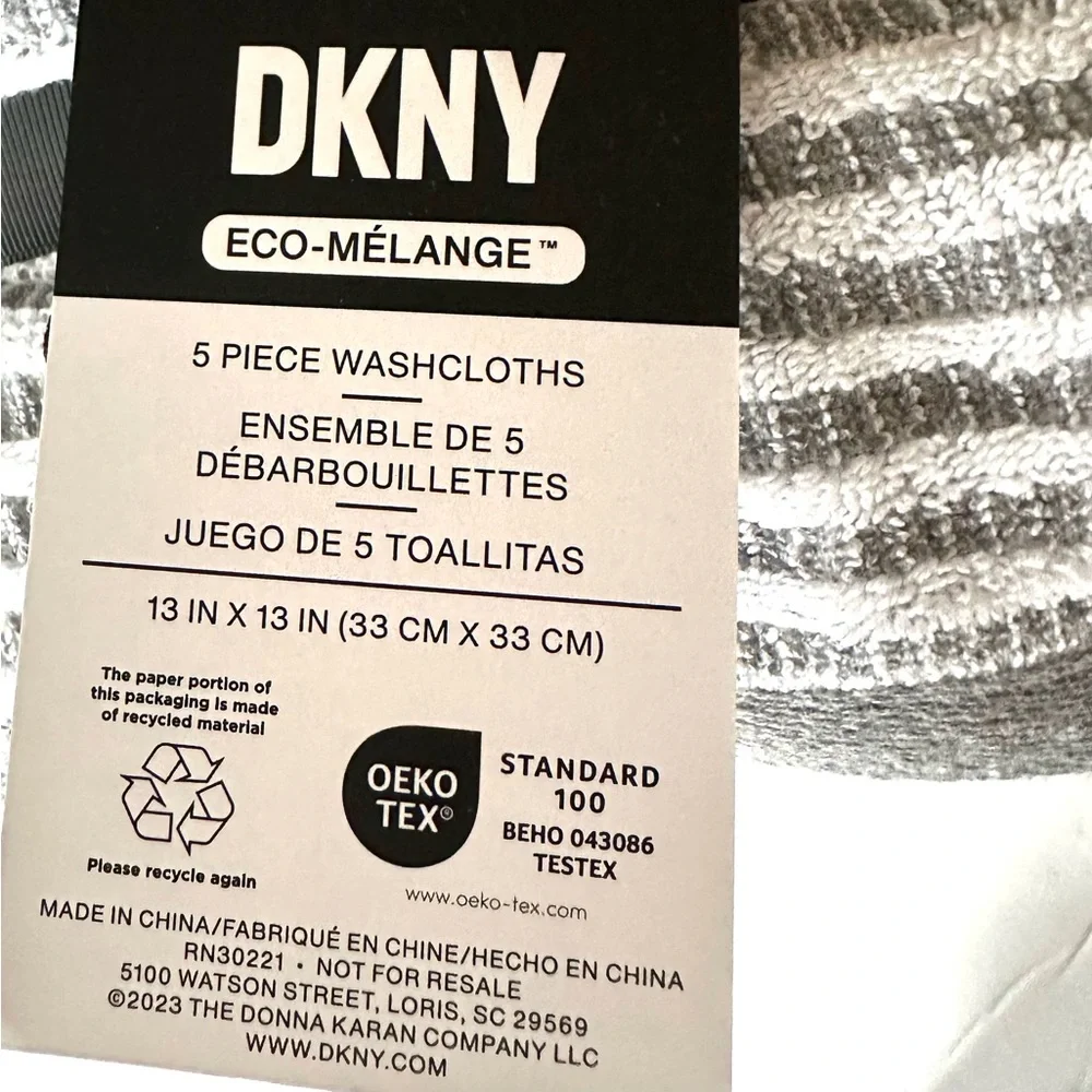 DKNY Eco-Melange 7 pc Towels Set Gray & White Stripes SUSTAINABLY MADE